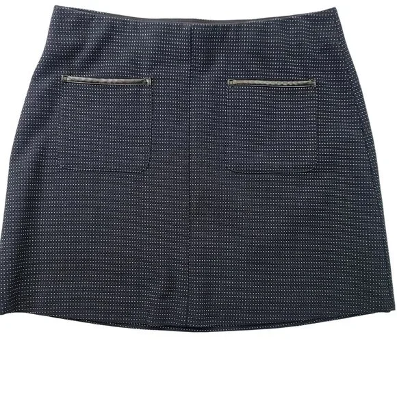 Elle Womens Black Dot Mini Skirt Faux Leather Trim Pockets Medium - Picture 2 of 7
